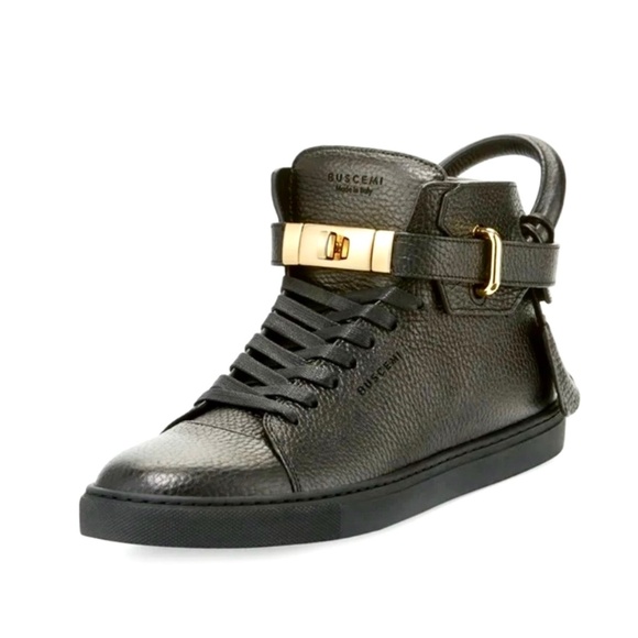 Buscemi Black Leather 100 MM High-Top Wedge Sneakers | 40.5 - Picture 1 of 15